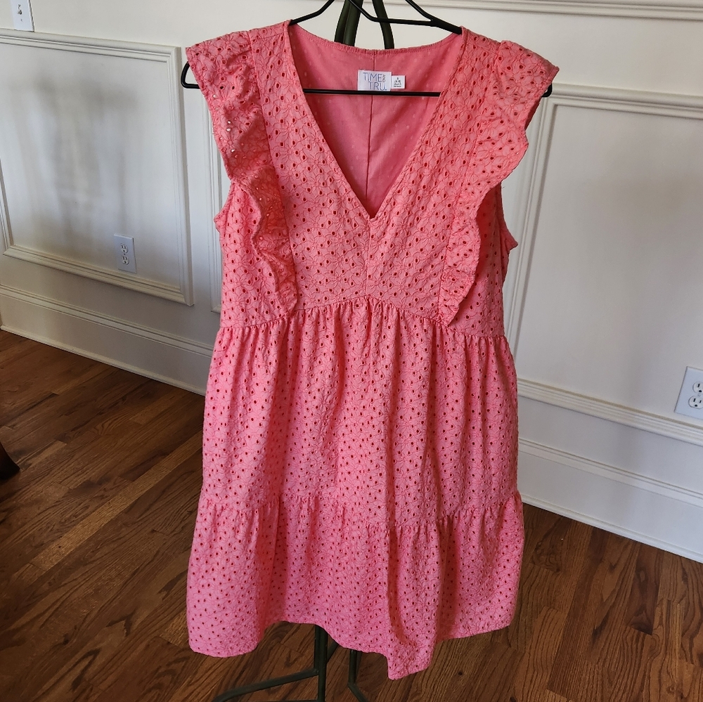 Time and Tru Women's Flutter Sleeve Eyelet Dress
